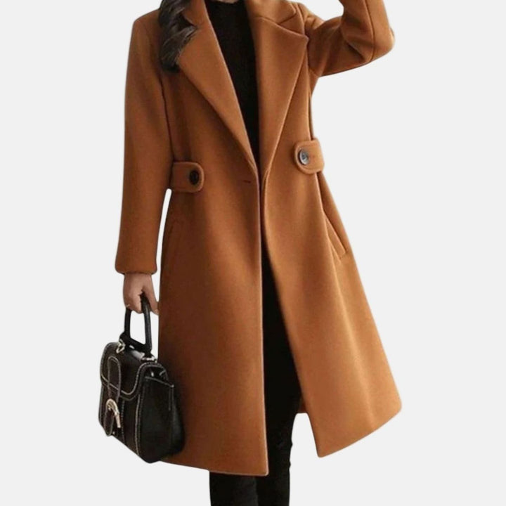 Women's Belted Double-Breasted Notch-Lapel Long Coat - Brown