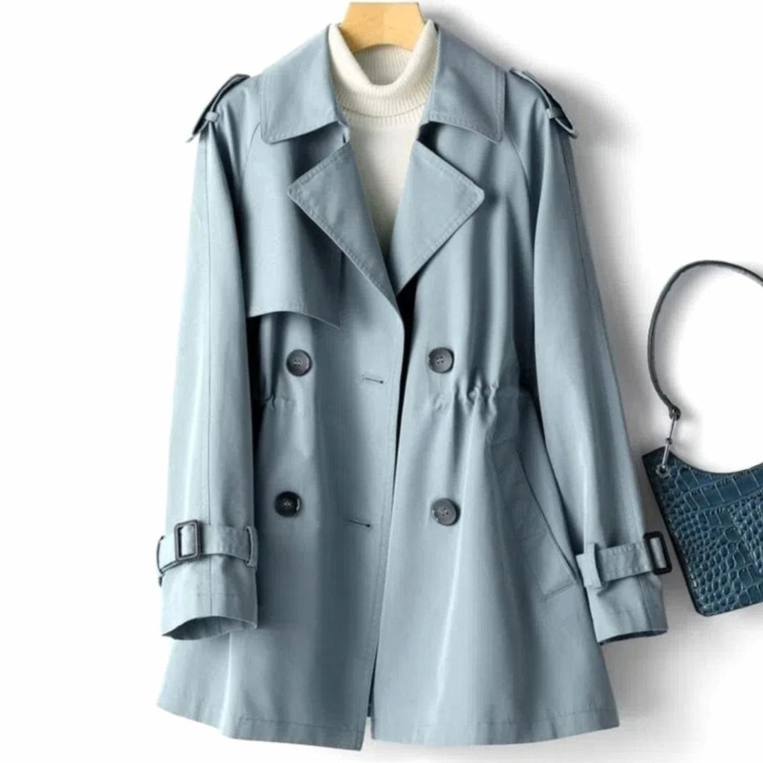 Women's Belted Double-Breasted Trench Coat Notch-Lapel Epaulette - Blue