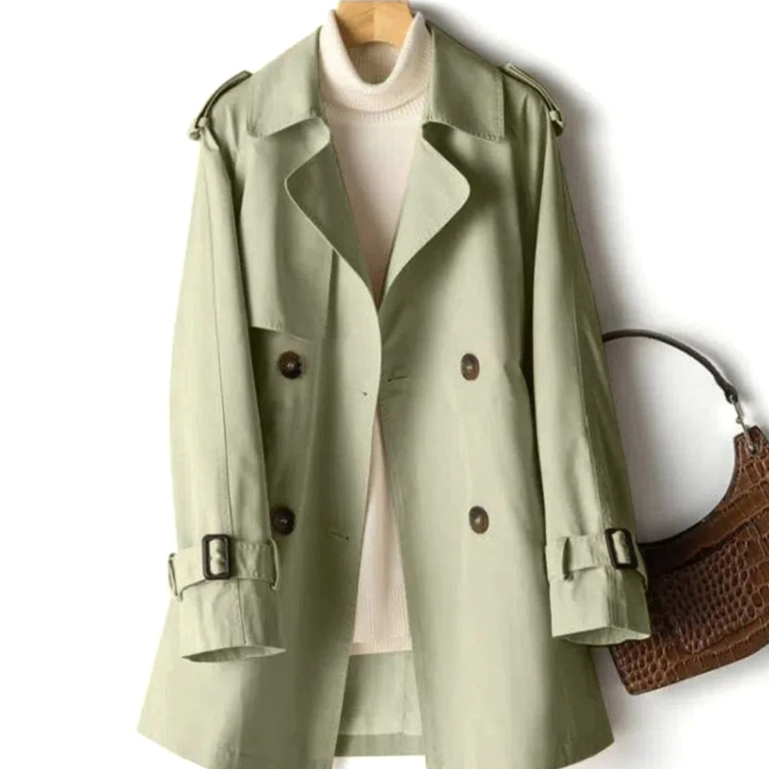 Women's Belted Double-Breasted Trench Coat Notch-Lapel Epaulette - Green