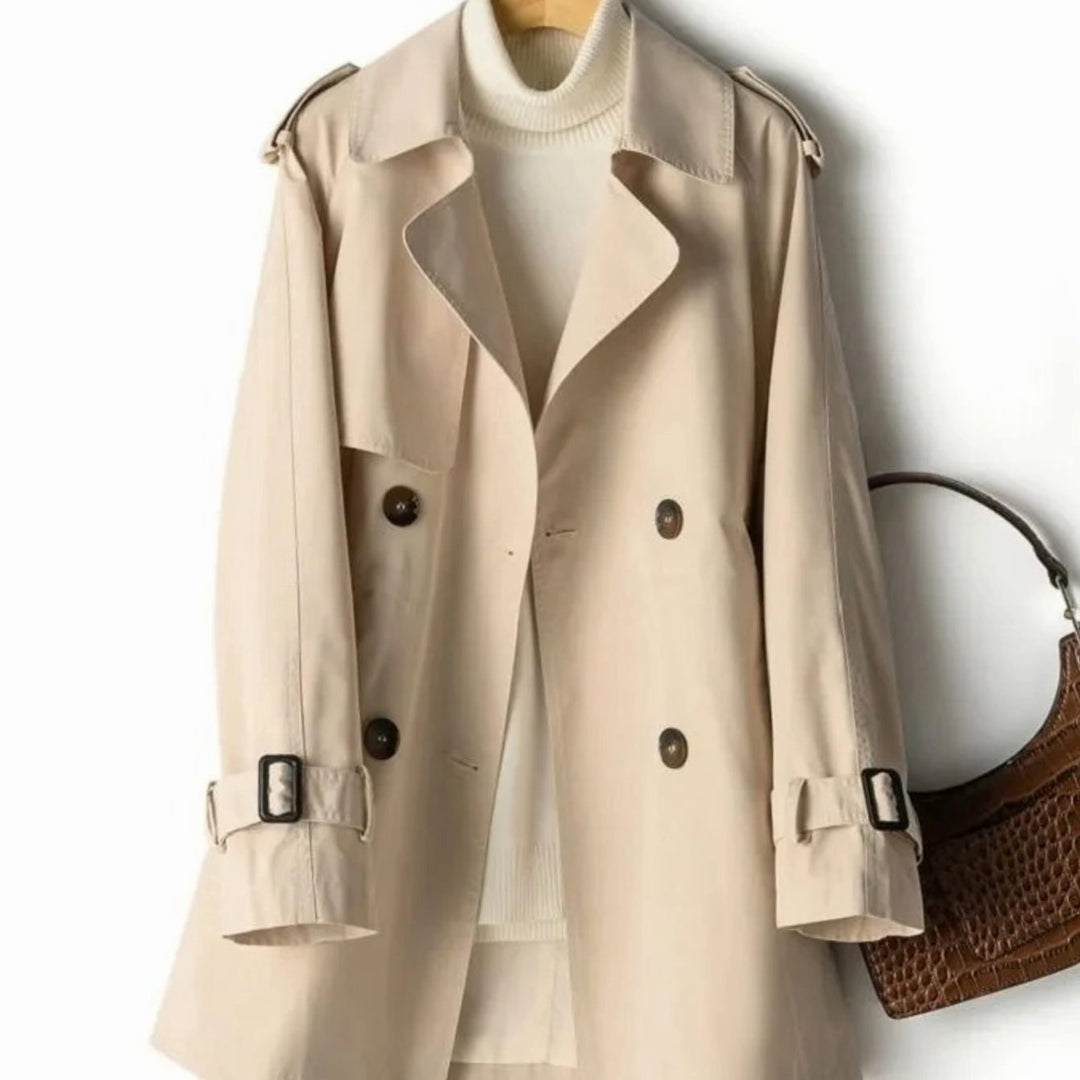 Women's Belted Double-Breasted Trench Coat Notch-Lapel Epaulette - Khaki