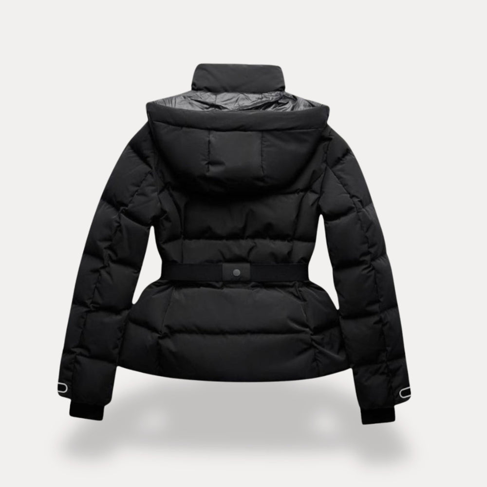 Women's Belted Quilted Puffer Jacket Hooded Zip-Pocket