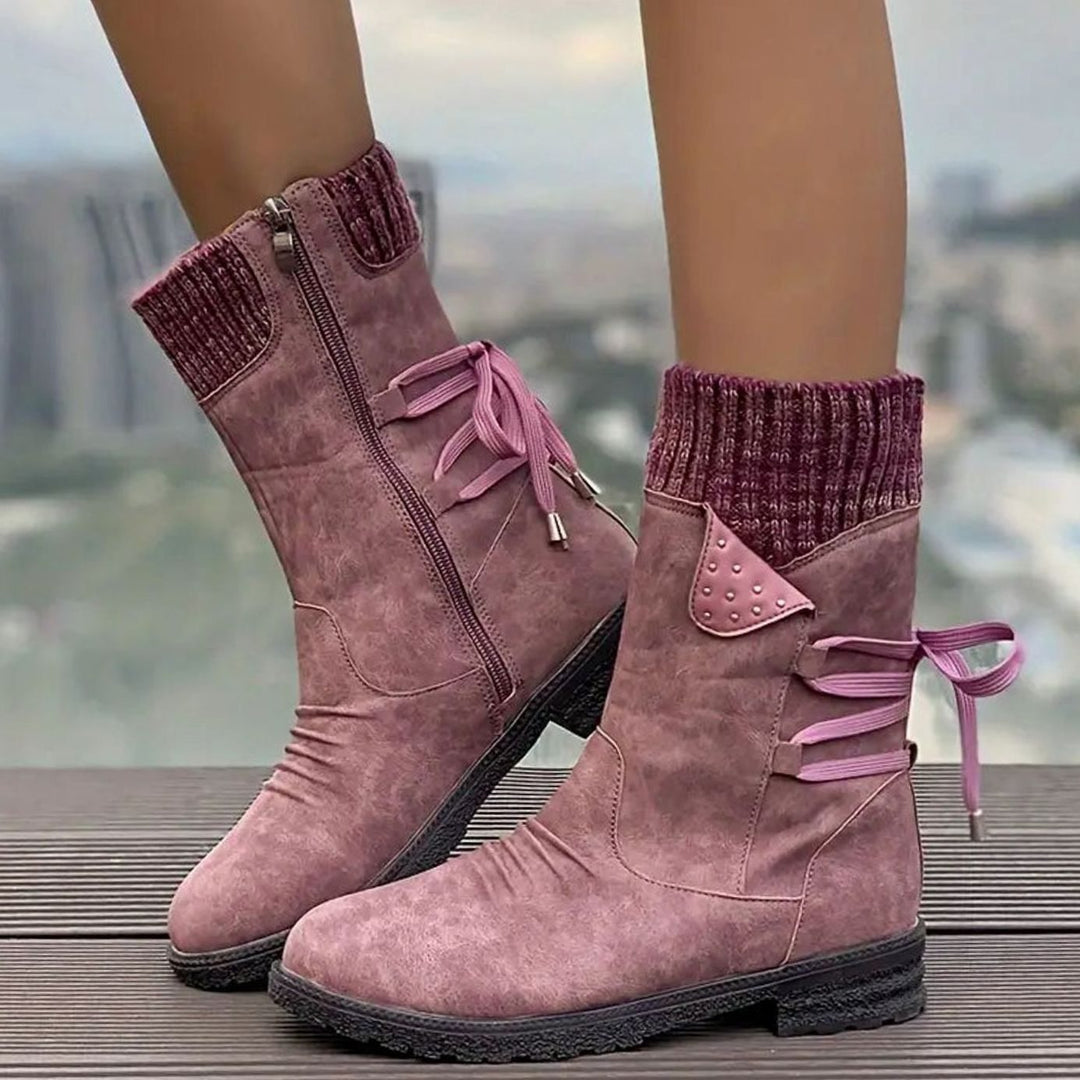 Women's Black Chelsea Boots Chunky Heel Lace-Up Side Zipper