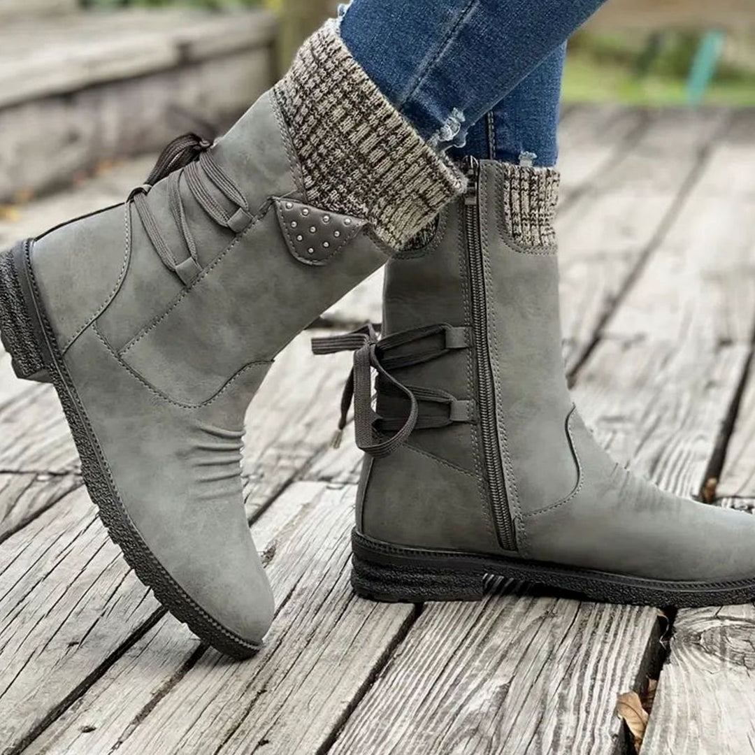 Women's Black Chelsea Boots Chunky Heel Lace-Up Side Zipper
