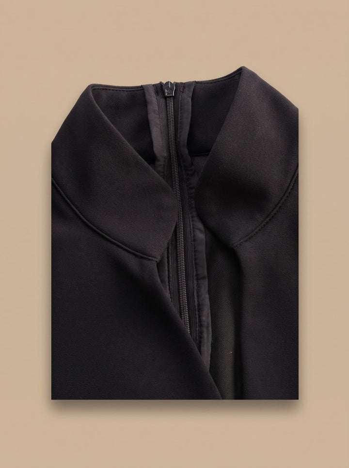 Women's Black Midi Dress V-Neck Belted Pencil Long-Sleeve