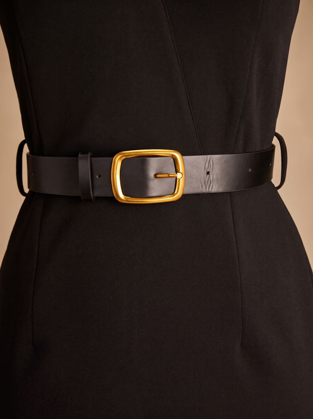 Women's Black Midi Dress V-Neck Belted Pencil Long-Sleeve