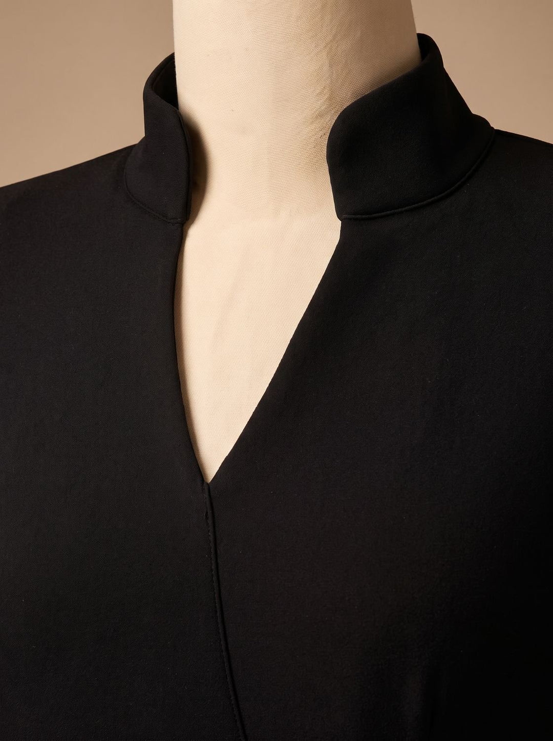 Women's Black Midi Dress V-Neck Belted Pencil Long-Sleeve