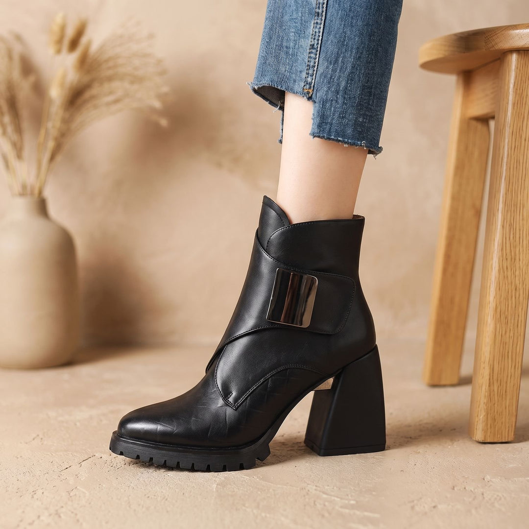 Women's Block-Heel Metal-Buckle Chelsea Ankle Boots - Black