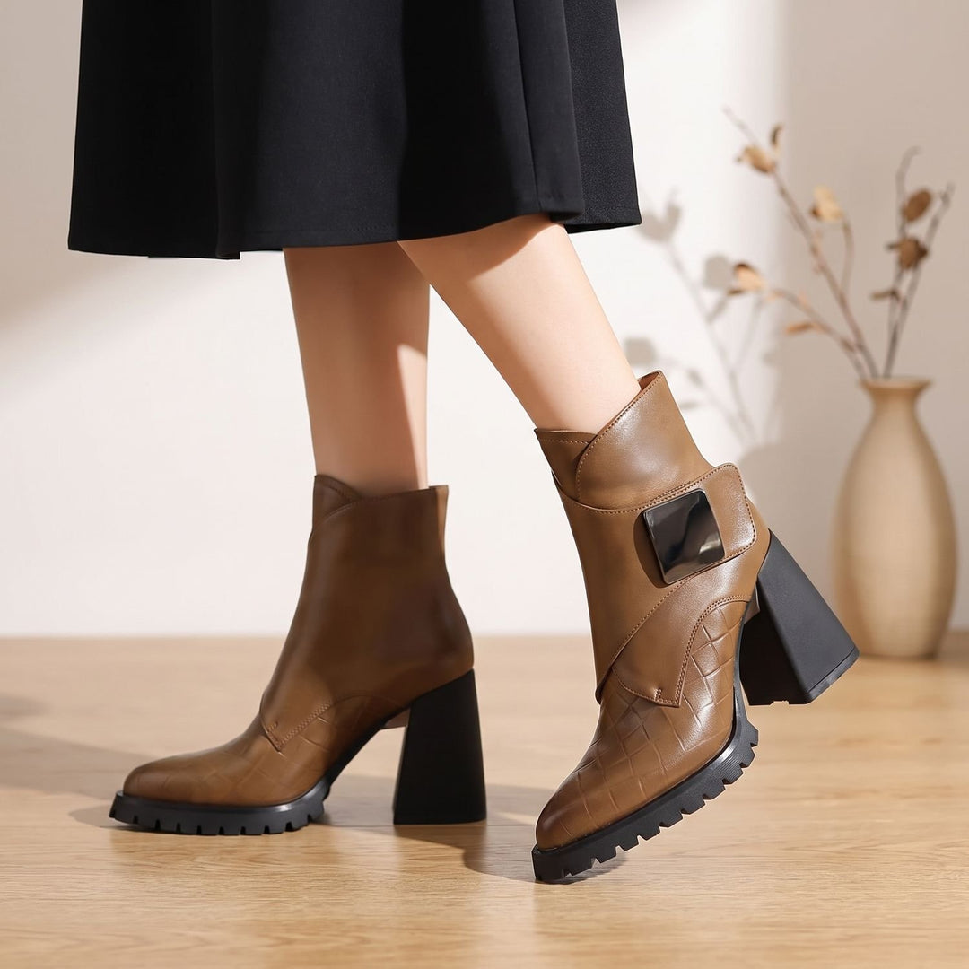 Women's Block-Heel Metal-Buckle Chelsea Ankle Boots - Khaki