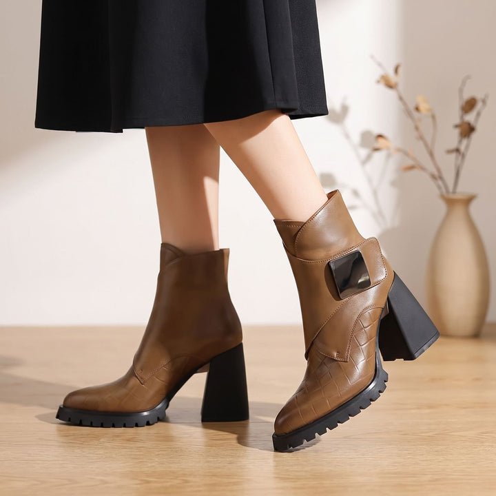 Women's Block-Heel Metal-Buckle Chelsea Ankle Boots - Khaki