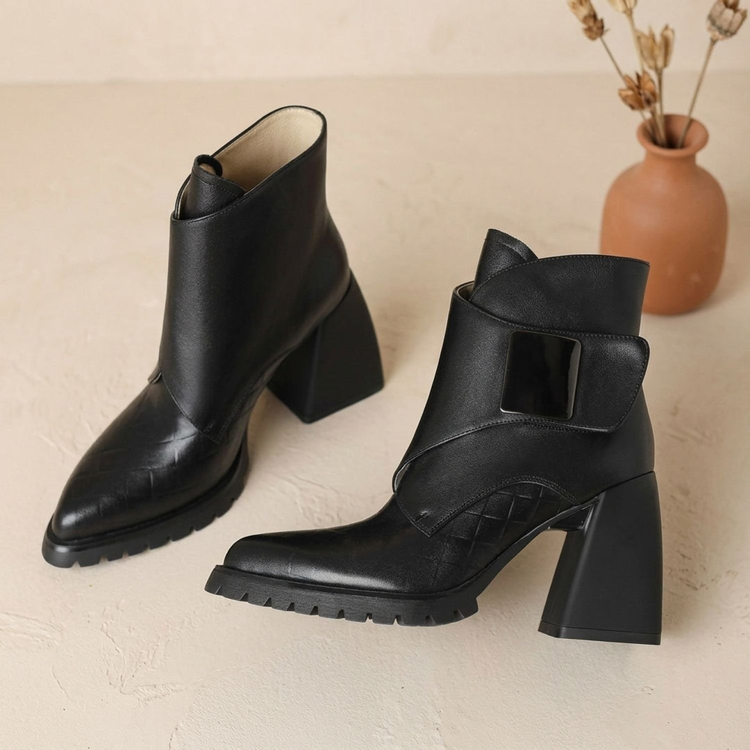 Women's Block-Heel Metal-Buckle Chelsea Ankle Boots