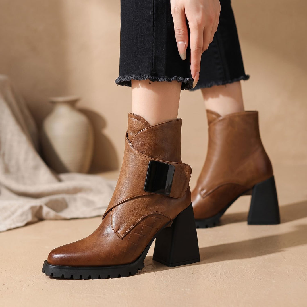 Women's Block-Heel Metal-Buckle Chelsea Ankle Boots