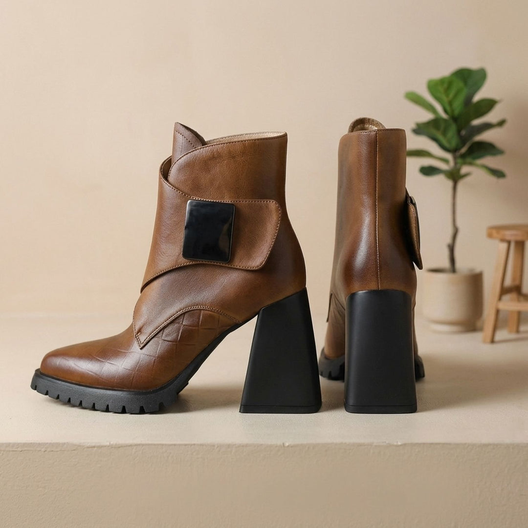 Women's Block-Heel Metal-Buckle Chelsea Ankle Boots