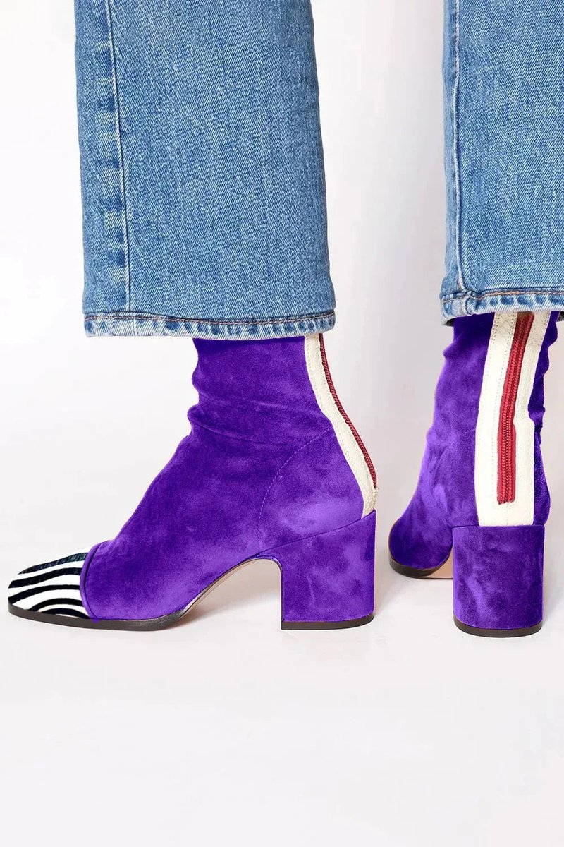 Women's Block-Heel Suede Leopard-Toe Ankle Boots - Purple