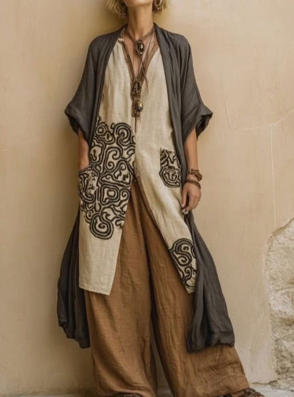 Women's Bohemian Tribal Print Three-Piece Layered Tunic Set