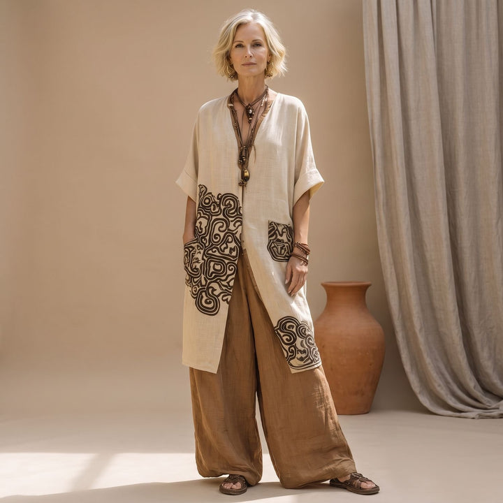 Women's Bohemian Tribal Print Three-Piece Layered Tunic Set