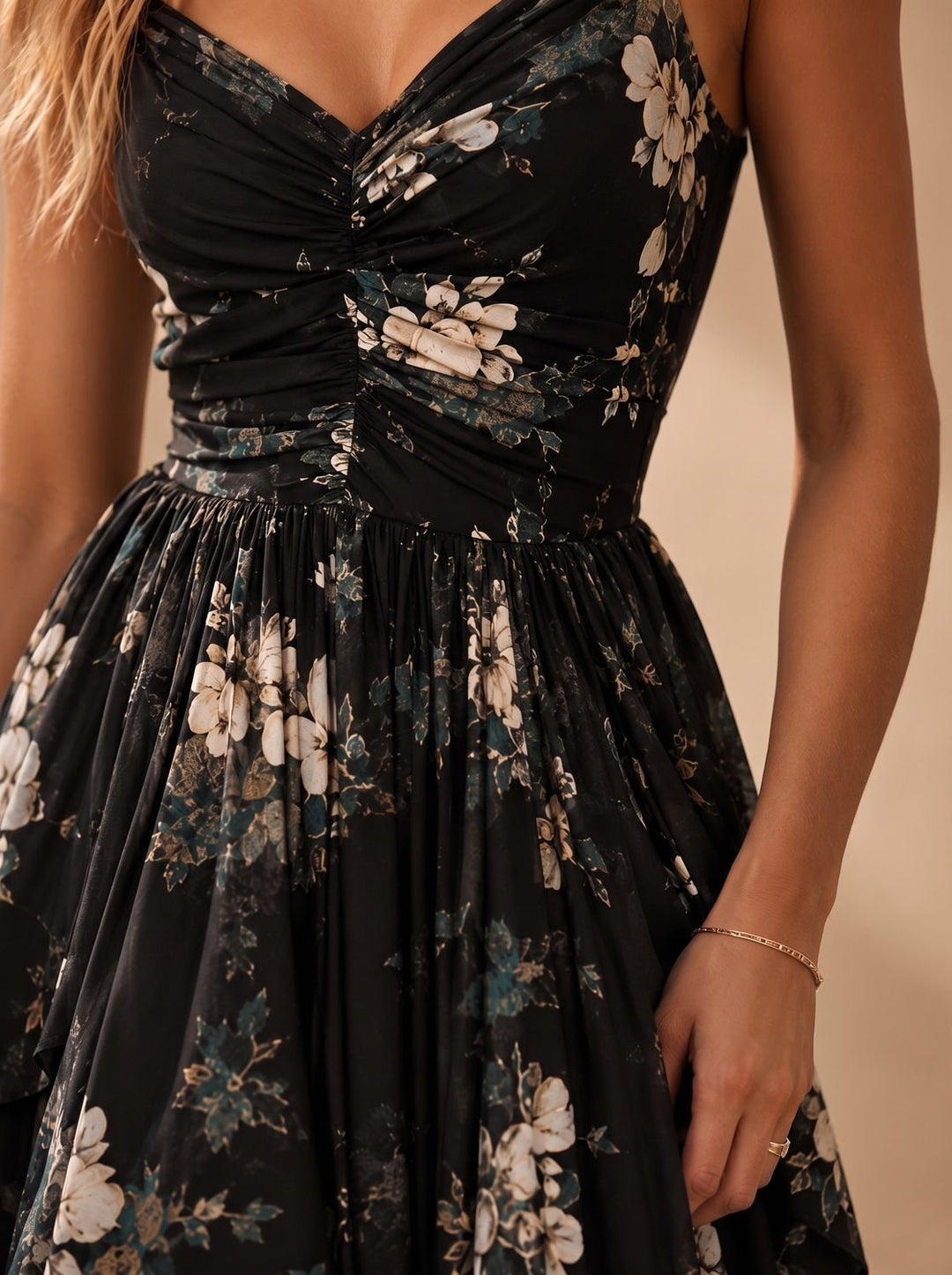 Women's Boho Black Floral High-Low Maxi Sundress