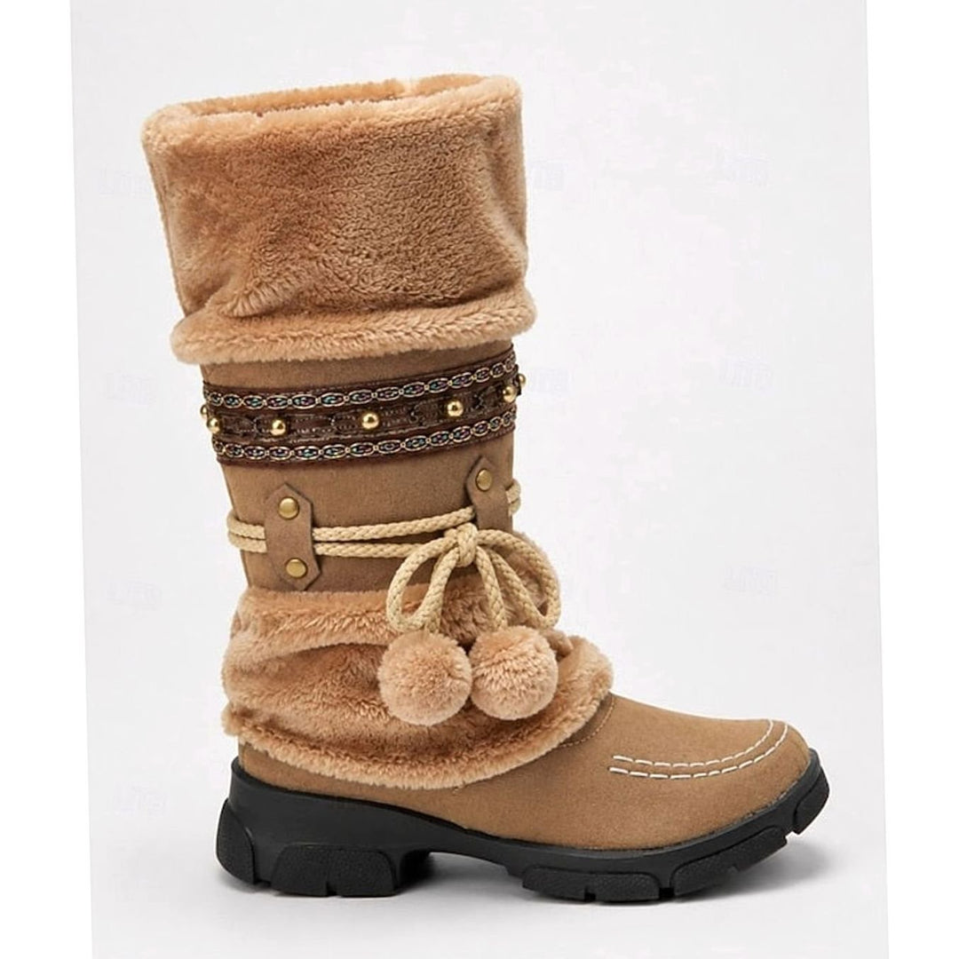Women's Boho Faux-Fur Cuff Slouch Mid-Calf Winter Snow Boots