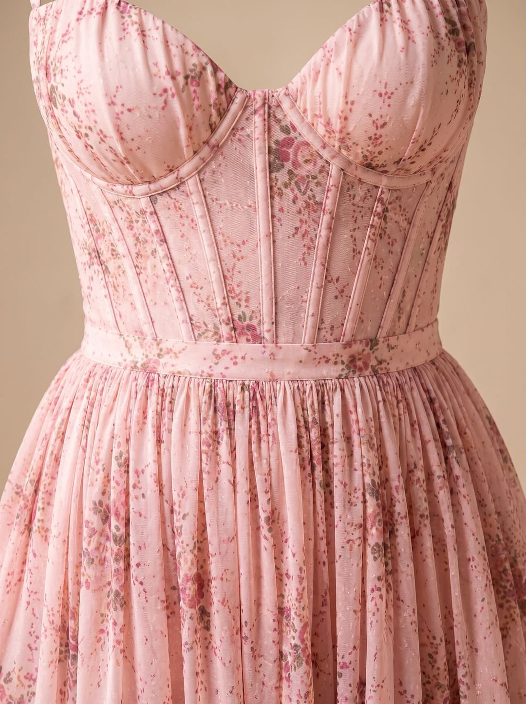 Women's Boho Floral Corset-Bodice Front-Slit Maxi Dress