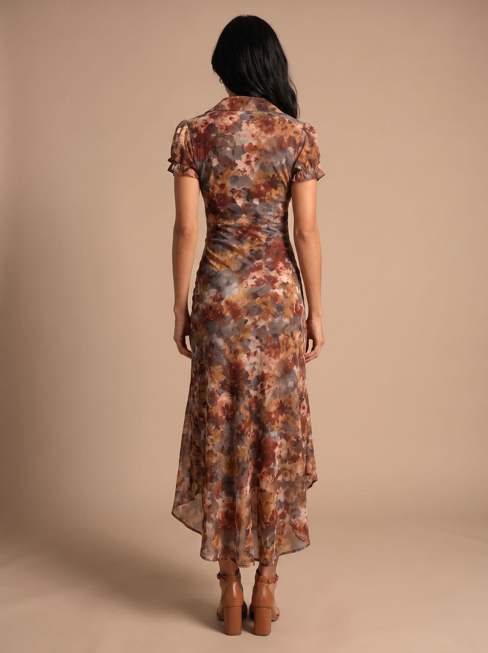 Women's Boho Floral Print Ruched Side-Slit Maxi Dress