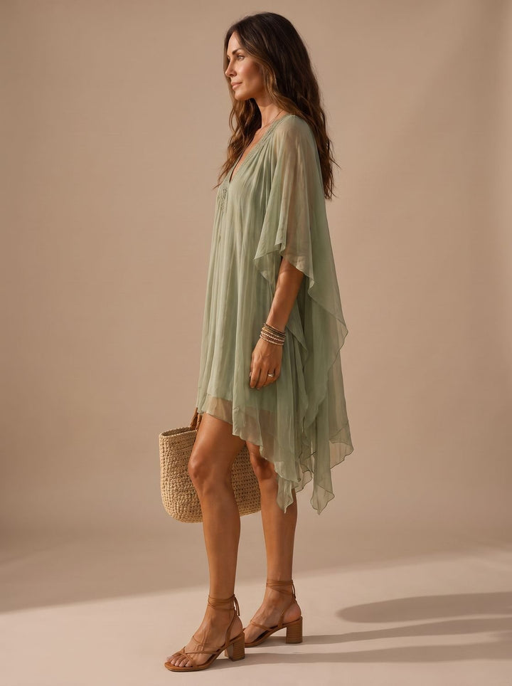 Women's Boho Flowy Chiffon V-Neck Mini Dress