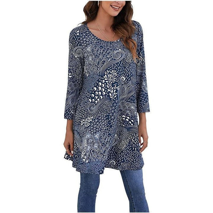 Women's Boho Mandala Print 3/4 Sleeve Swing Tunic - A12