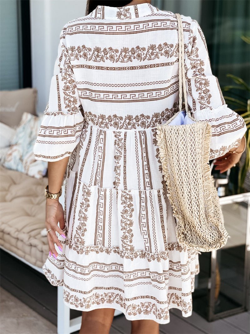 Women's Boho Printed Tiered Tunic Mini Dress Relaxed Fit
