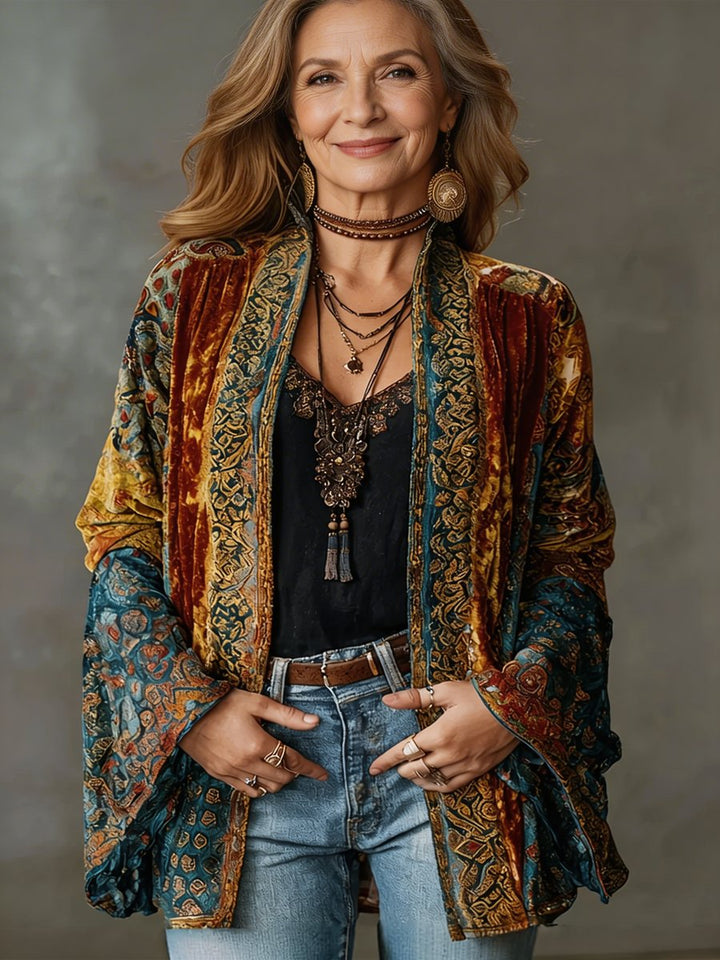 Women's Boho Quilted Jacket Loose Fit Vintage Kimono Cardigan