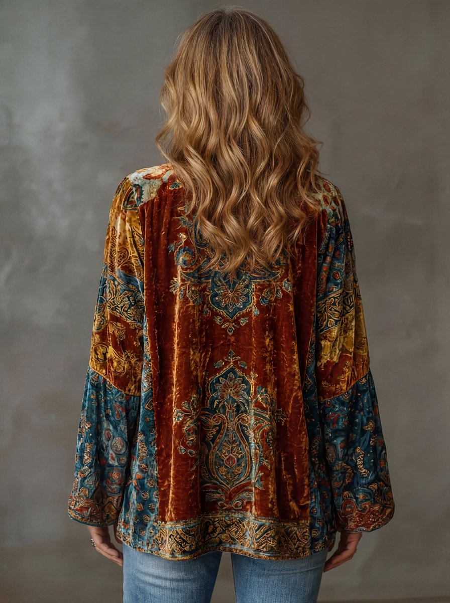 Women's Boho Quilted Jacket Loose Fit Vintage Kimono Cardigan