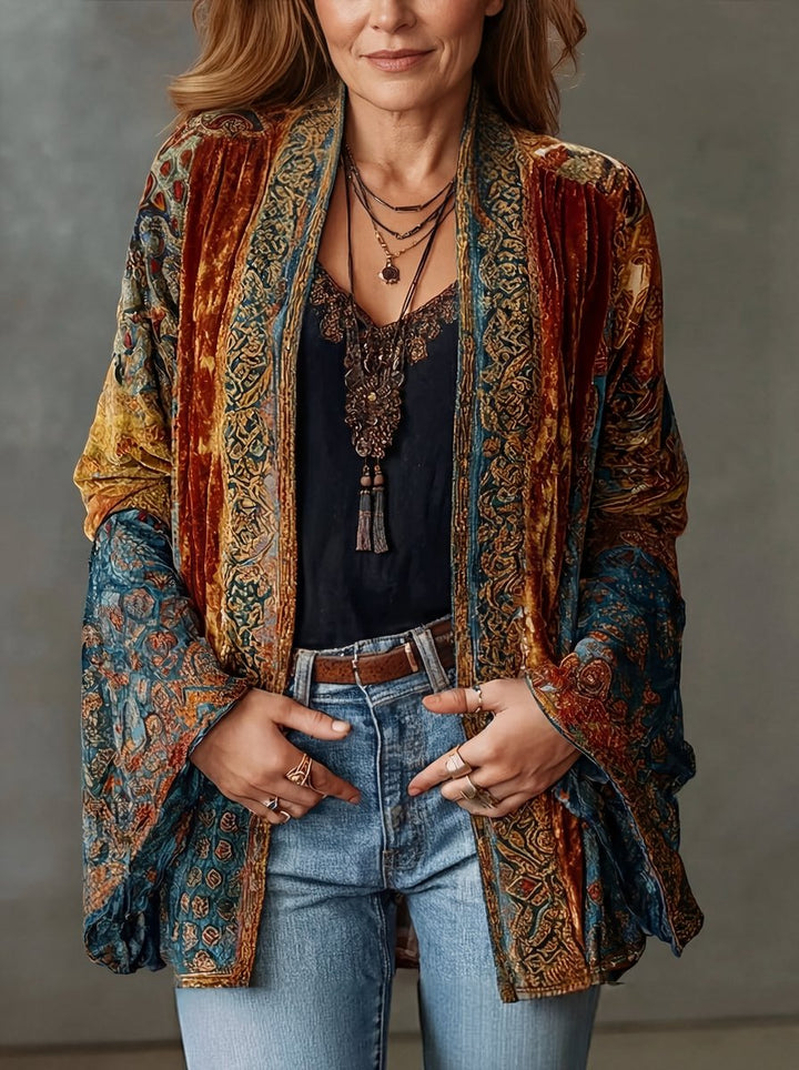 Women's Boho Quilted Jacket Loose Fit Vintage Kimono Cardigan