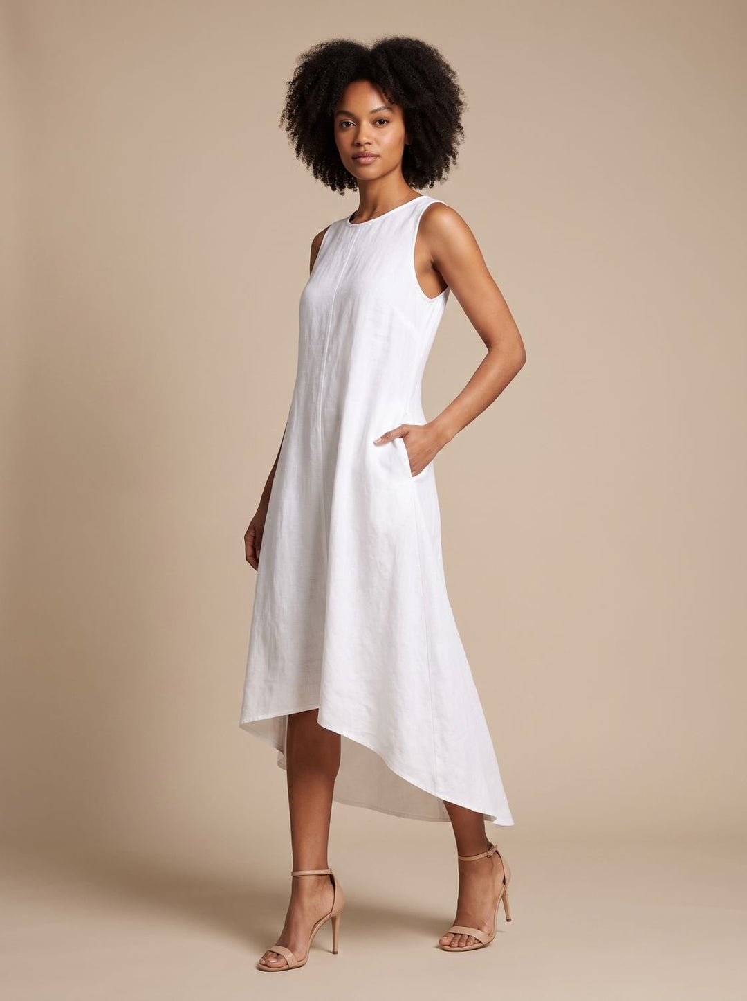 Women's Boho Sleeveless Asymmetric Hem Flowy Midi Dress