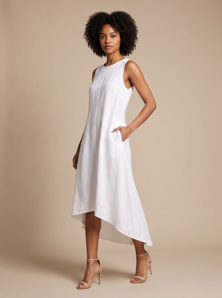 Women's Boho Sleeveless Asymmetric Hem Flowy Midi Dress