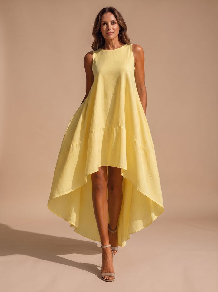 Women's Boho Sleeveless Asymmetric Hem Flowy Midi Dress - Yellow