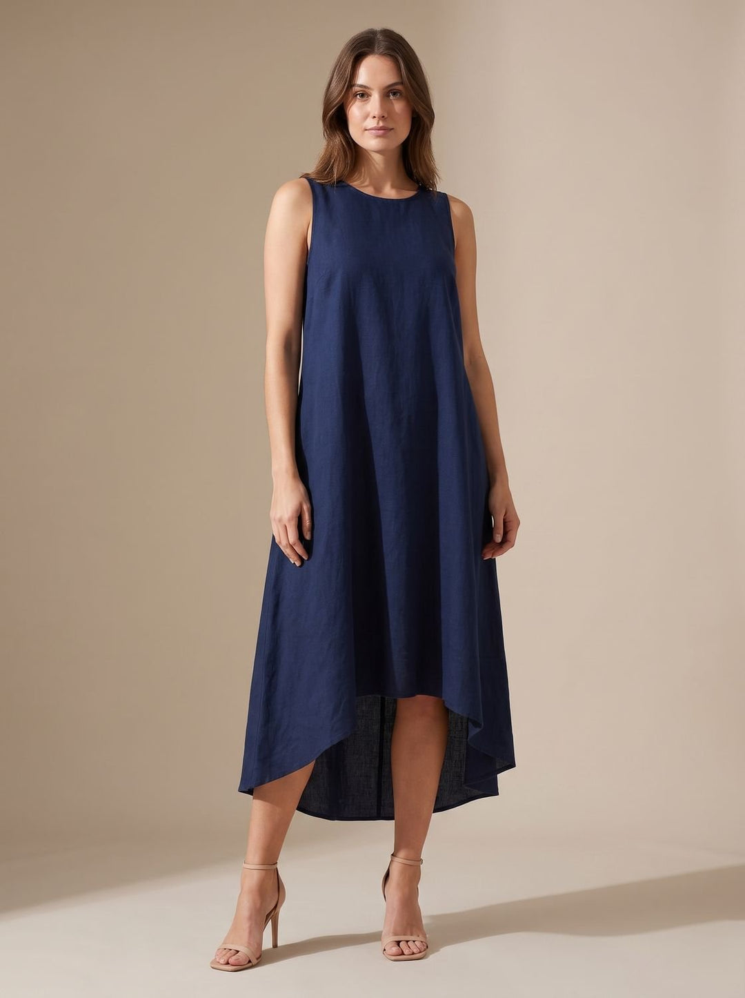 Women's Boho Sleeveless Asymmetric Hem Flowy Midi Dress - Navy Blue