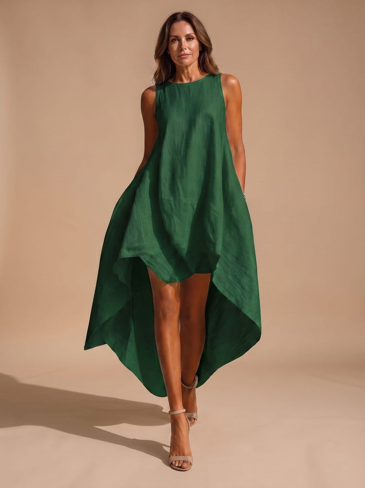 Women's Boho Sleeveless Asymmetric Hem Flowy Midi Dress - Green