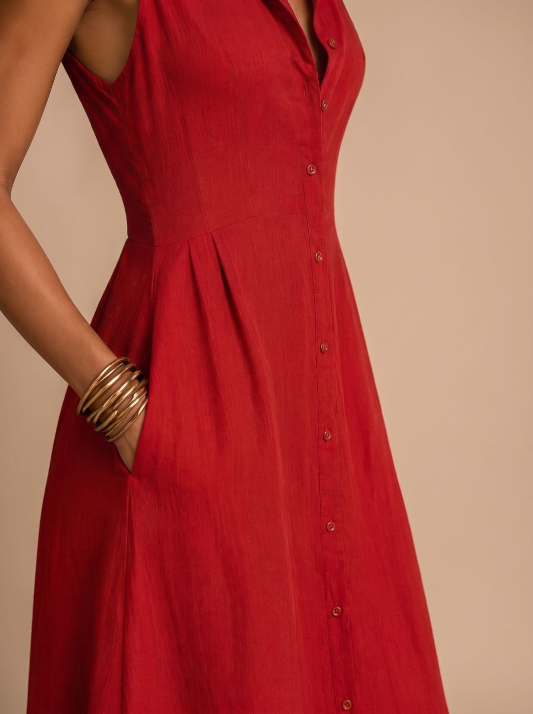 Women's Boho Sleeveless Button-Down Linen Maxi Beach Dress