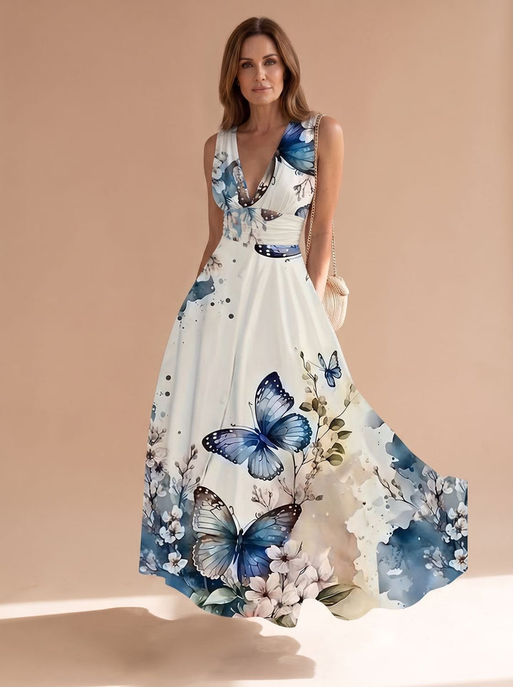Women's Boho Sleeveless V-Neck Floral Maxi Dress