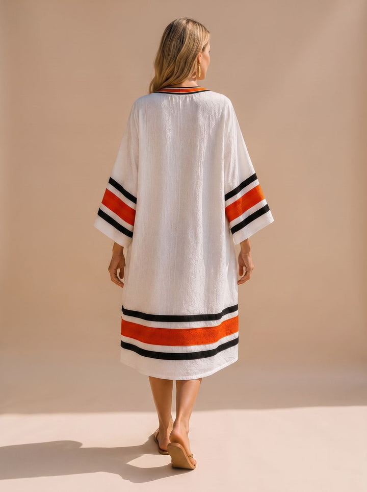 Women's Boho V-Neck Tassel Trim Kaftan Midi Dress