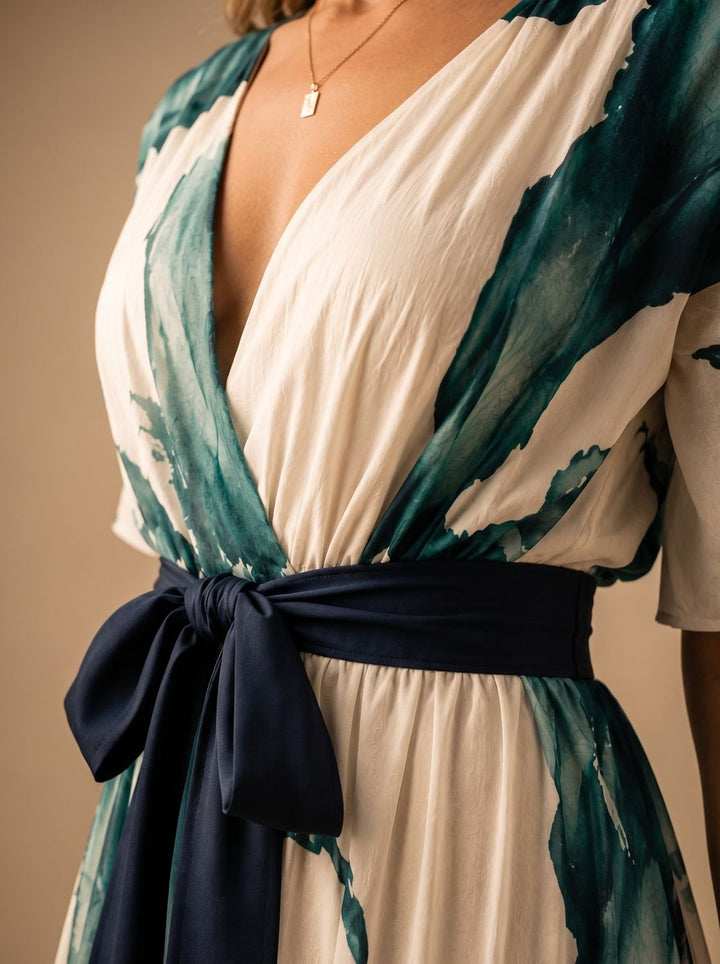 Women's Boho Watercolor-Print V-Neck Tie-Waist Maxi Dress