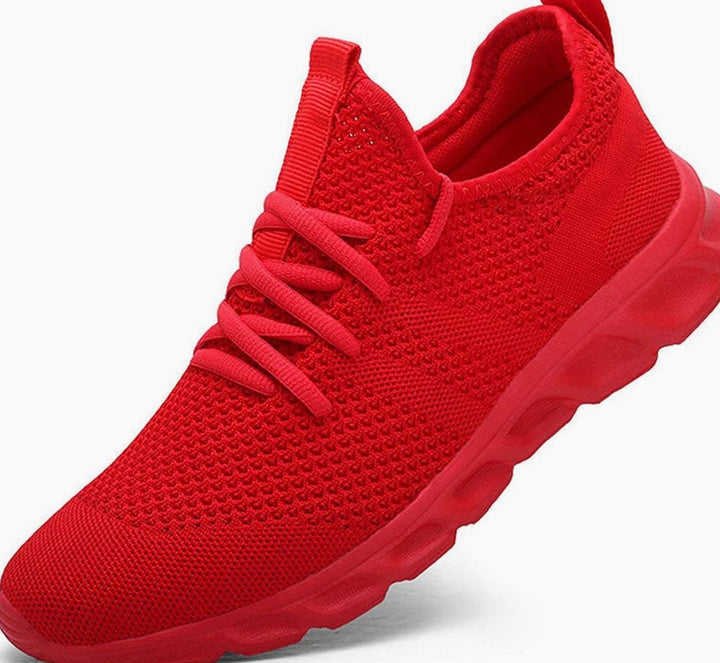 Women's Breathable Knit Lace-Up Sneakers Lightweight Cushioned - Red