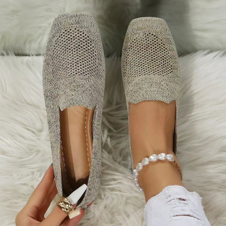 Women's Breathable Knit Slip-On Square-Toe Flat Loafers
