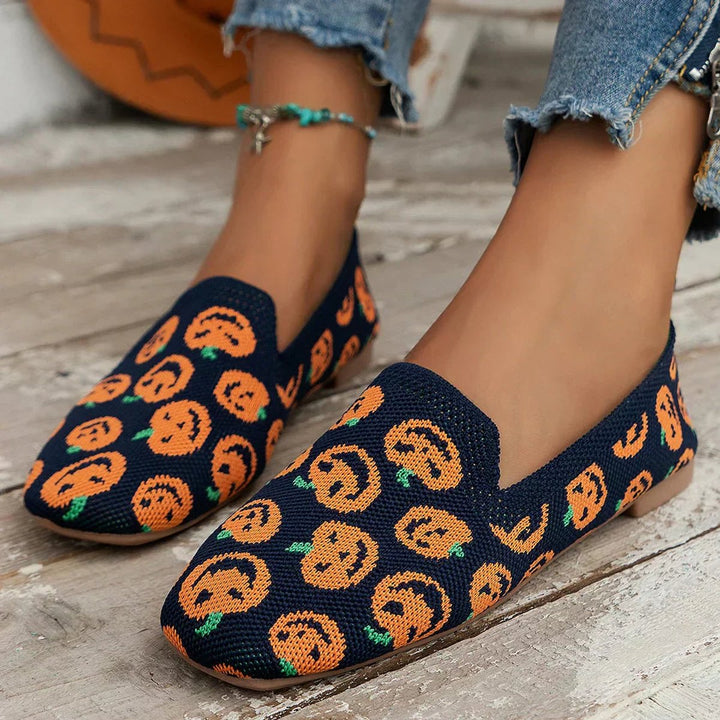 Women's Breathable Knit Slip-On Square-Toe Flat Loafers - Pumpkin