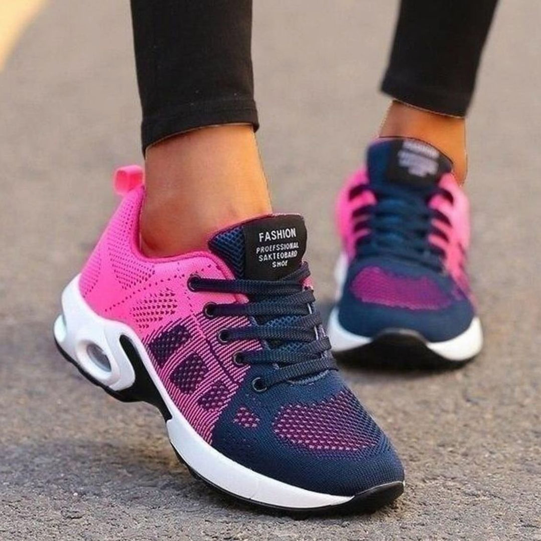 Women's Breathable Mesh Air-Cushion Lace-Up Running Shoes - Pink