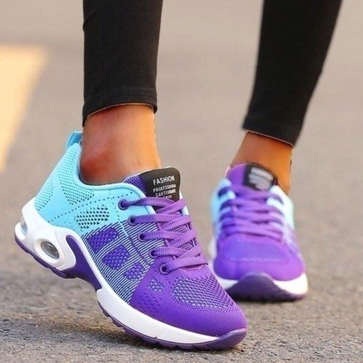Women's Breathable Mesh Air-Cushion Lace-Up Running Shoes - Aqua