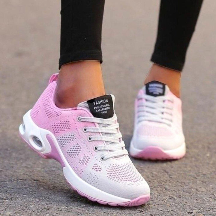 Women's Breathable Mesh Air-Cushion Lace-Up Running Shoes - Light Pink