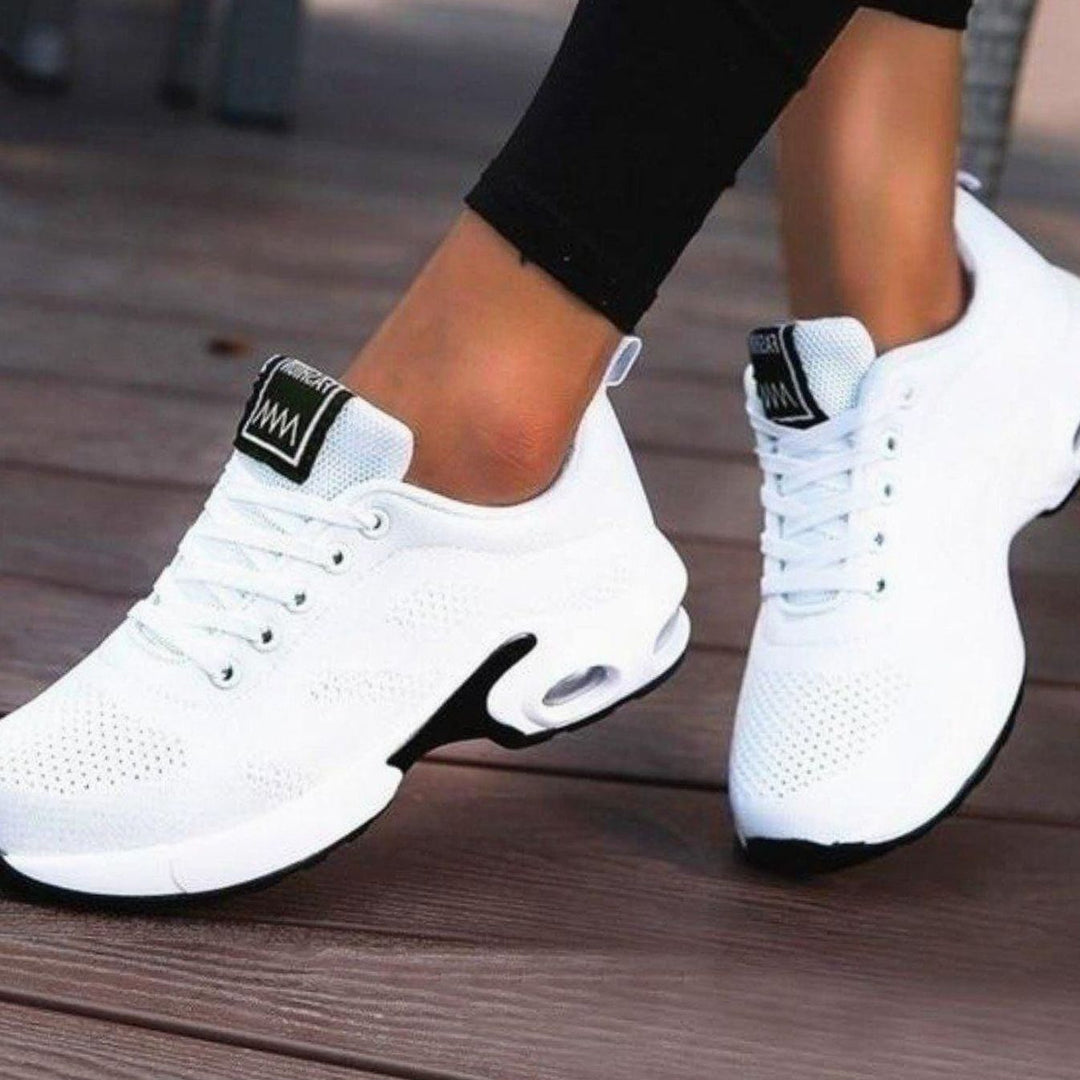 Women's Breathable Mesh Air-Cushion Lace-Up Running Shoes - White