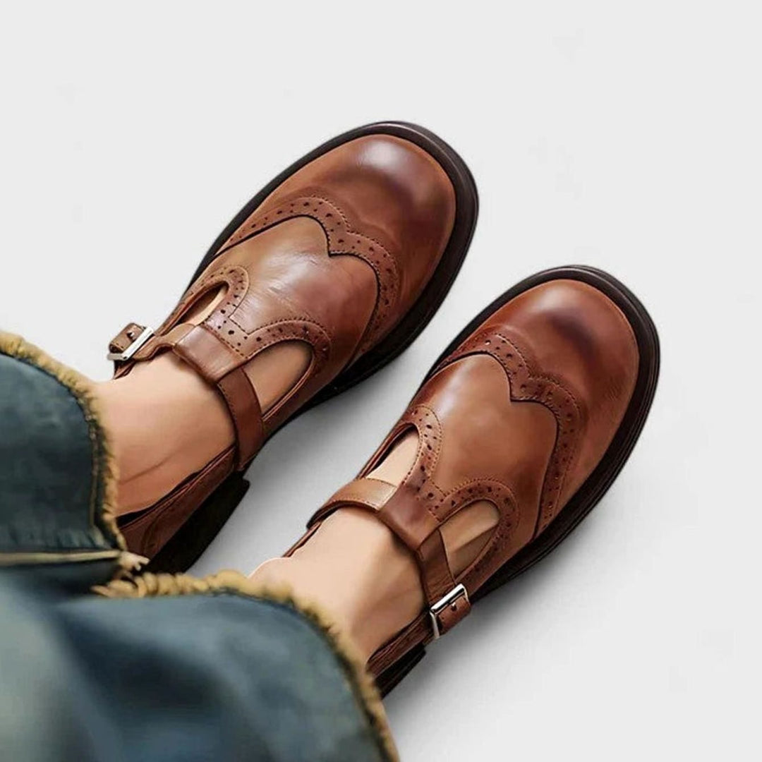 Women's Brogue Leather T-Strap Classic Boots