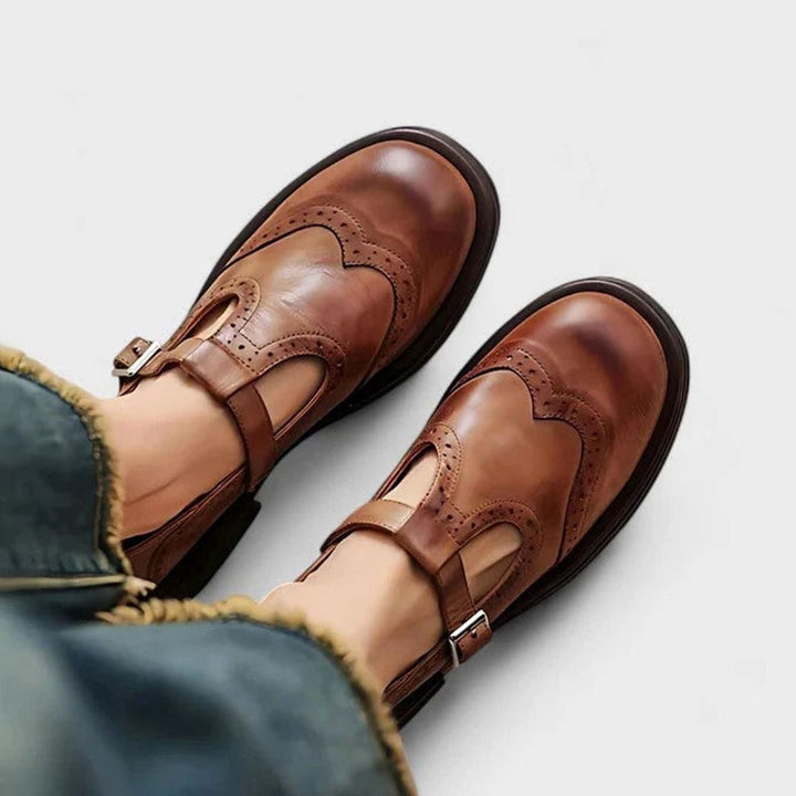 Women's Brogue Leather T-Strap Classic Boots