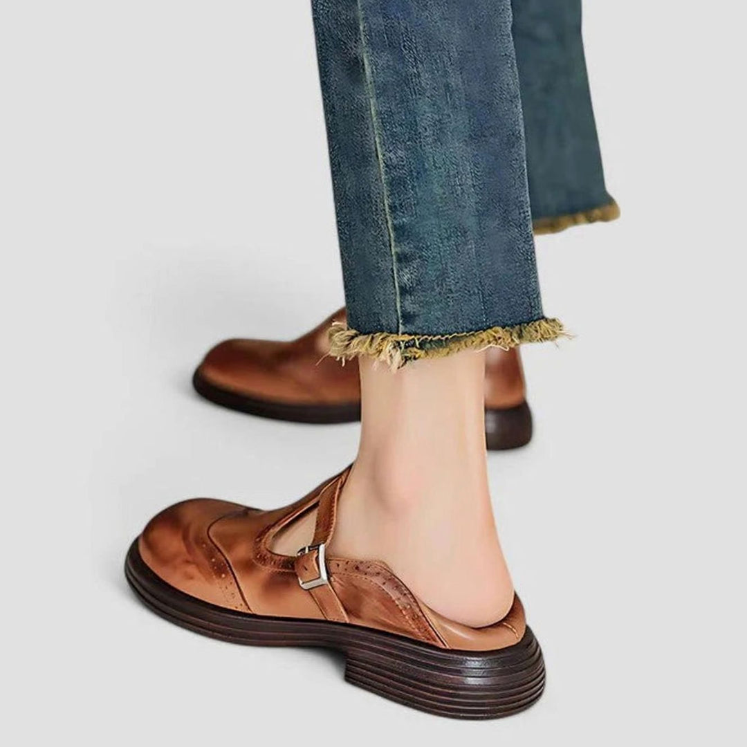 Women's Brogue Leather T-Strap Classic Boots