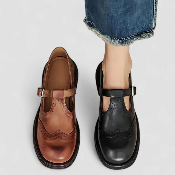 Women's Brogue Leather T-Strap Classic Boots