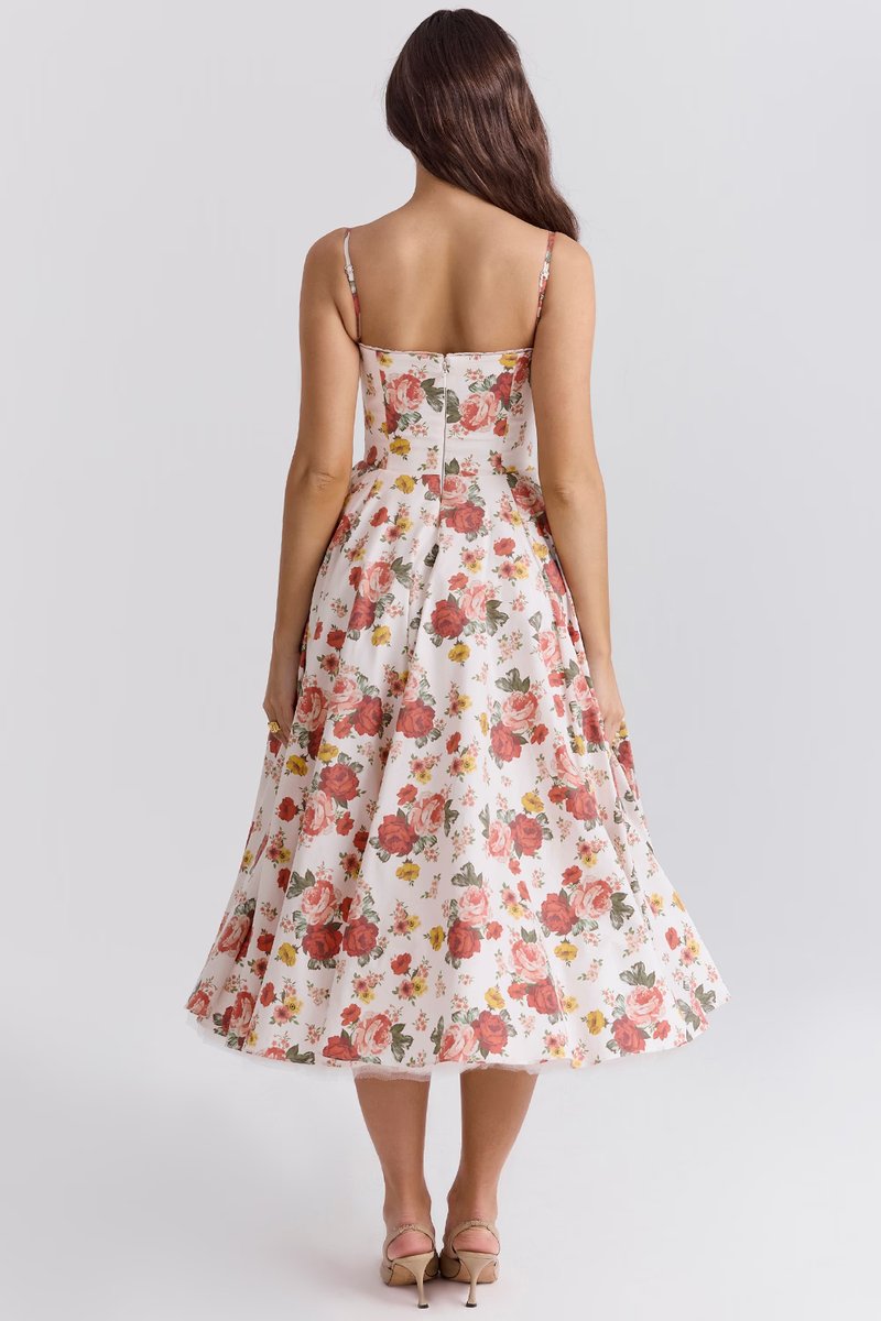 Women's Bustier Midi Satin Flared Cocktail Party Dress